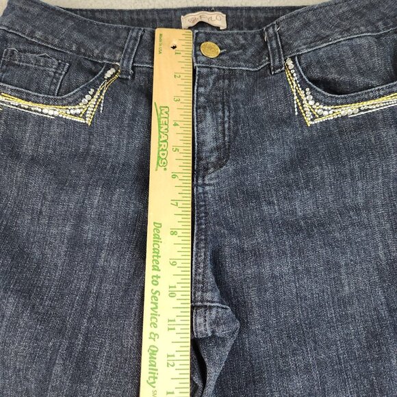 Y2K Flare Leg Jeans Women's 14 Curvy Embroidered Rhinestones Dark Wash Pants - Picture 5 of 12